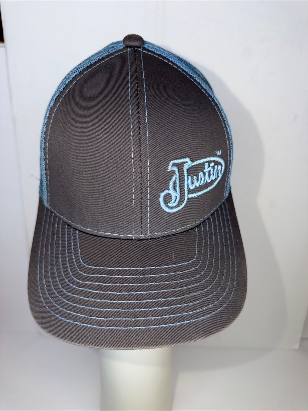 Justin Boots Black Cap with Light Blue Accents SnapBack